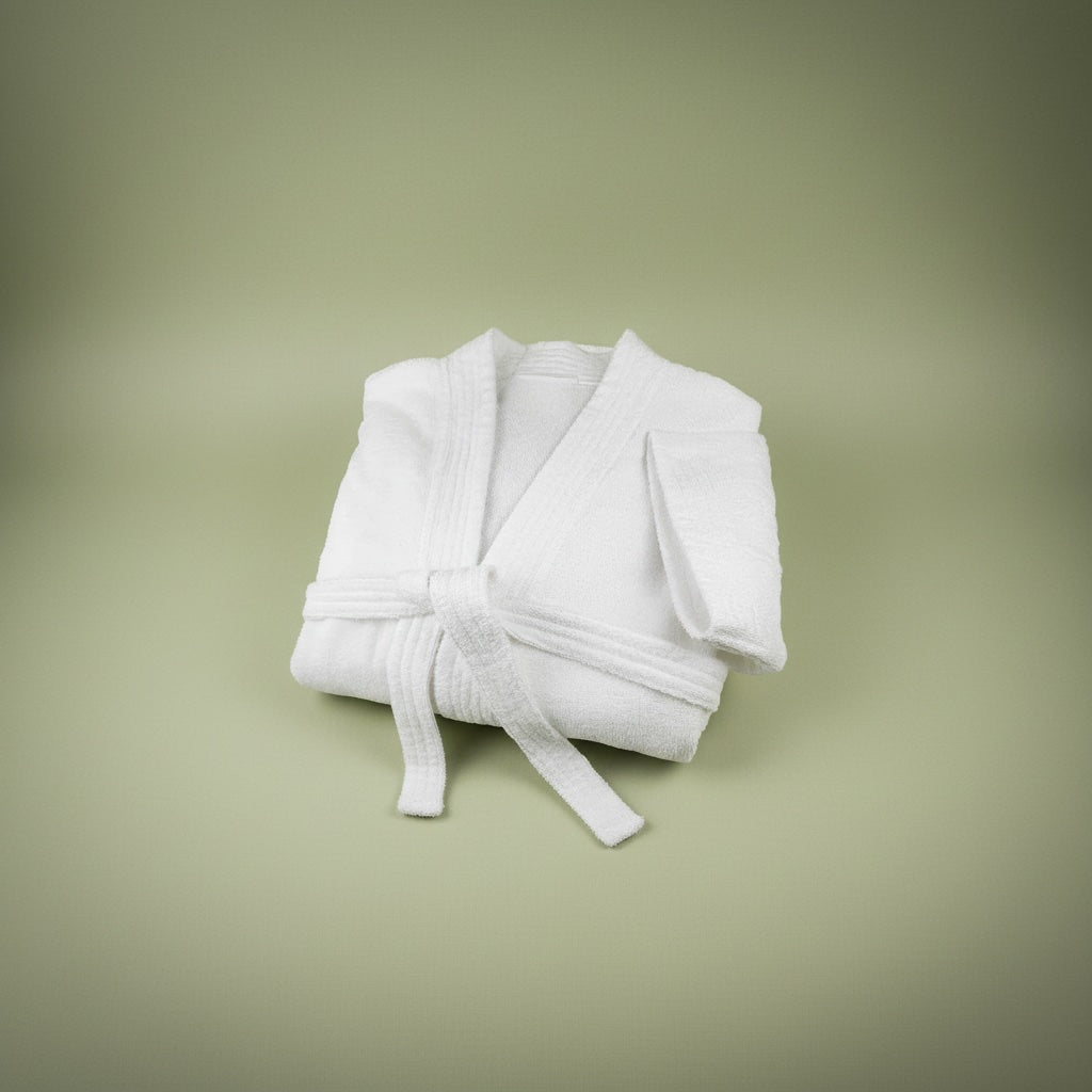 100% Cotton White Terry Kimono Bathrobe