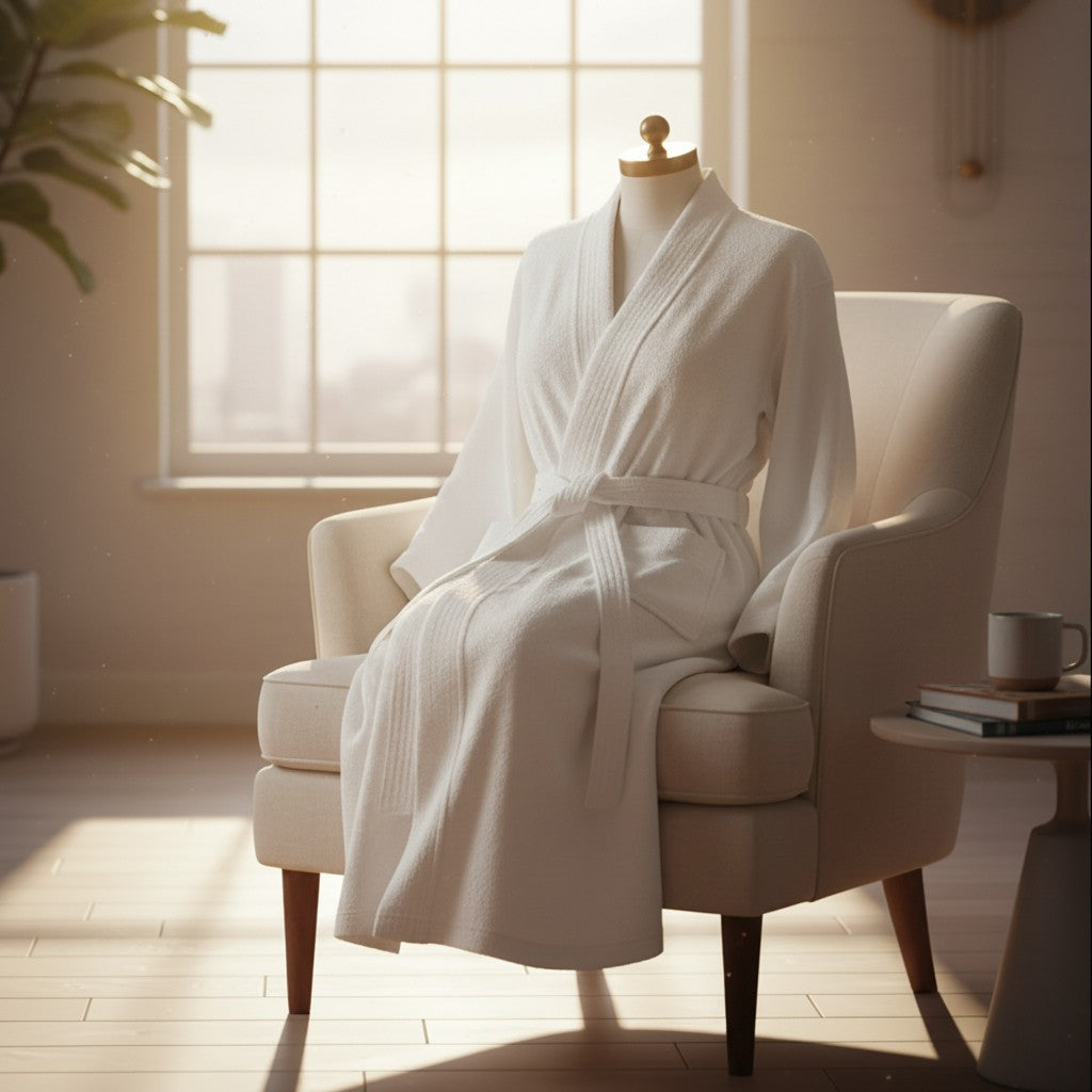 100% Cotton White Terry Kimono Bathrobe