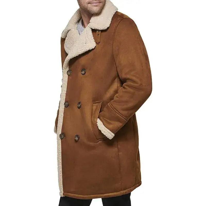Men’s Tan Brown Suede Shearling Coat